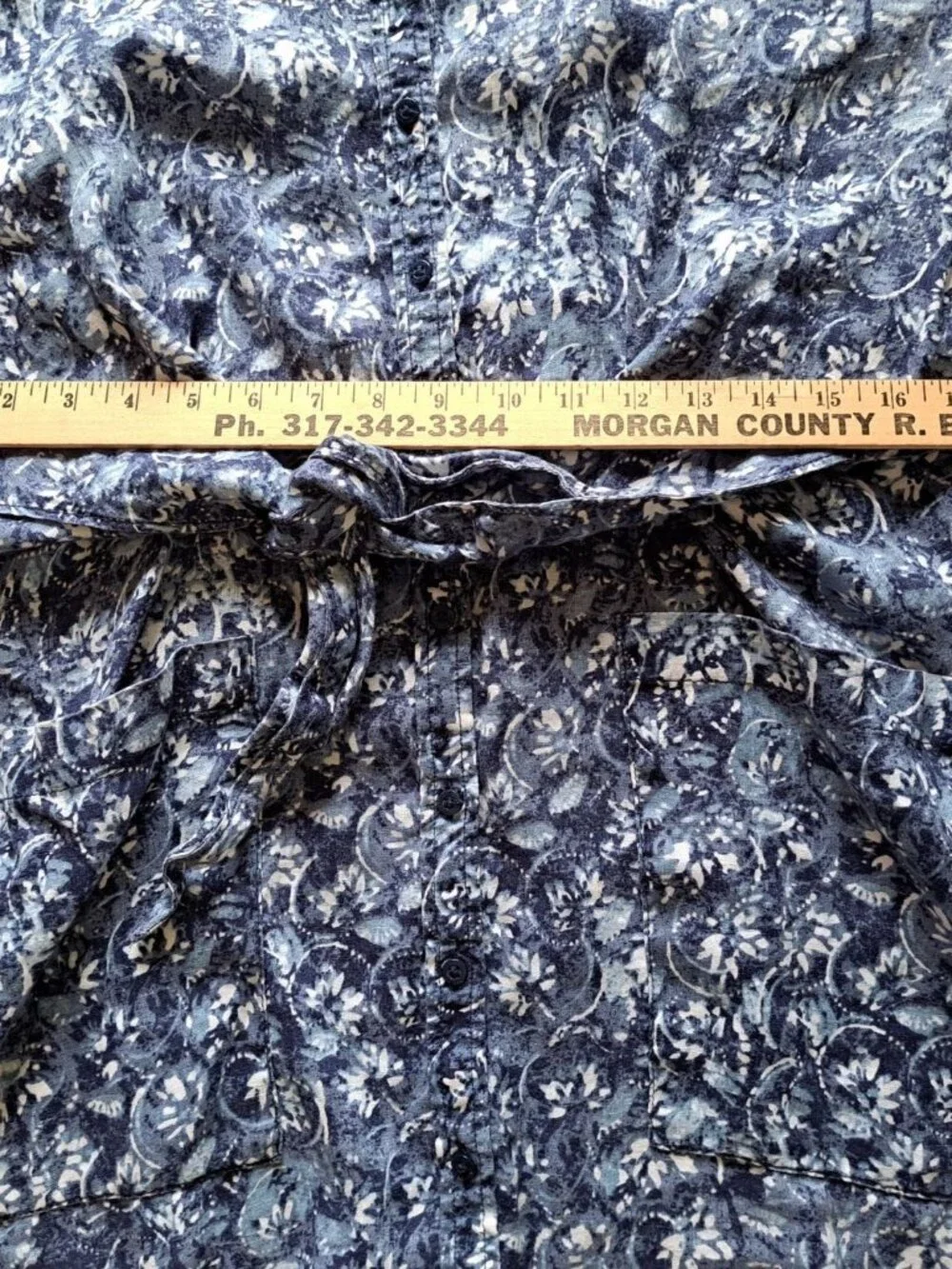 Lauren Ralph Lauren Linen Floral Shirtdress Tie Waist Blue Plus Size 14 Women's - Picture 11 of 12